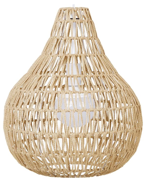 Pendel Lampe Beige Papir Reb ø 40 x 167 cm Flettet Lampeskærm Pæreformet Rund Boho Stil Flot Mønstret Skygger Belysning til Stue Pigeværelse
