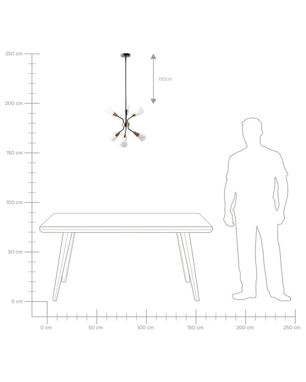 Loftlampe Guld og hvid metalramme Bell skærme Lang ledning Industriel Design