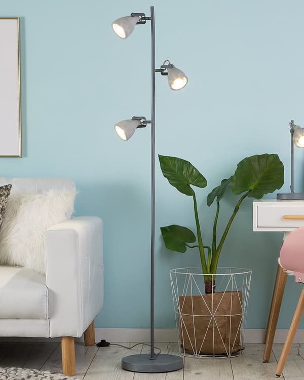 Gulvlampe Grå Beton Stål 3 Pærer Lyskilder Dekorativ Standerlampe med Små Spotlamper Industriel Design til Stue Inspiration Indendørs