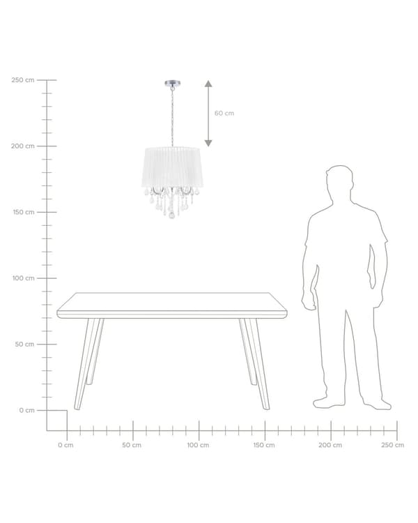 Riippuvalaisin valkoinen 40 x 110 x 40 cm polyamidi metalli akryylikristalli 3 polttimoa max 40W