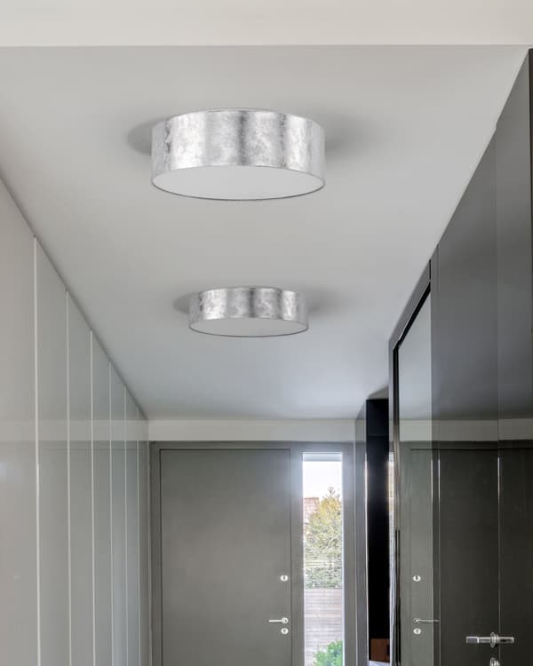 Loftlampe Sølv Plastik og Polybomuld ø 45 x 12 cm Rund Plafond E14 Lampeskærm Indendørs Entré Gang Indretning Belysning Design Tilbehør Boho