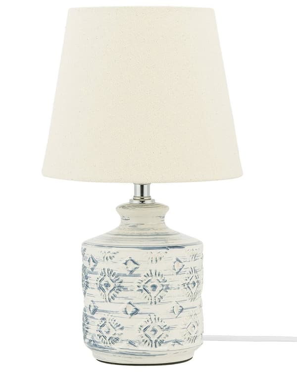 Bordlampe Beige Blå Keramisk Bomuld og Hør 35 cm Moderne Natbordslampe Retro Kegleformet Lampeskærm Forvitret Design Lampe til Soveværelse