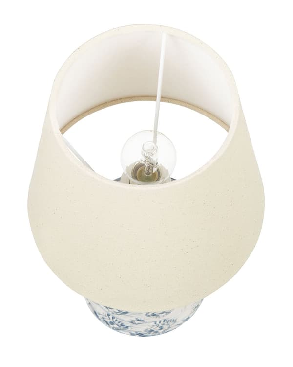 Bordlampe Beige Blå Keramisk Bomuld og Hør 35 cm Moderne Natbordslampe Retro Kegleformet Lampeskærm Forvitret Design Lampe til Soveværelse