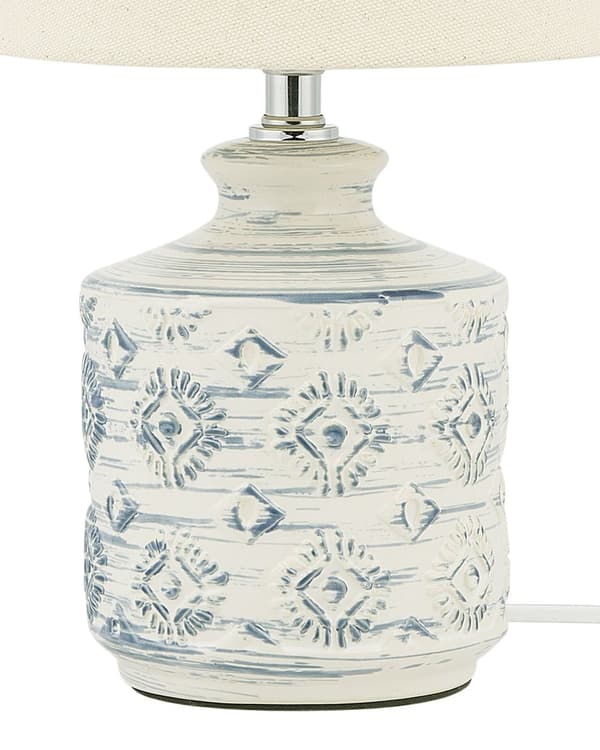 Bordlampe Beige Blå Keramisk Bomuld og Hør 35 cm Moderne Natbordslampe Retro Kegleformet Lampeskærm Forvitret Design Lampe til Soveværelse