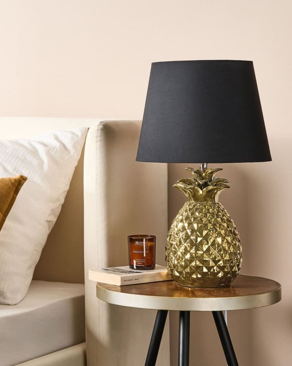 Pöytävalaisin kulta keraaminen jalka musta kangasvarjostin ananas moderni