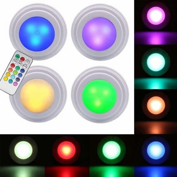 Grundig batteridrevne LED RGB-spotlights med fjernkontroll - 4-pakning