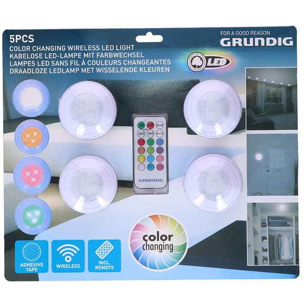 Grundig batteridrevne LED RGB-spotlights med fjernkontroll - 4-pakning