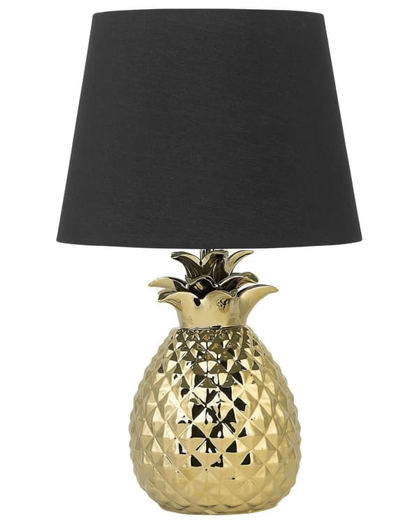 Bordlampe Guld Sort Keramik Stof ø 32 x 52 cm Dekorativ Sengelampe Ananas Form Eklektisk Design Belysning til Soveværelse Kontor Stue Tilbehør