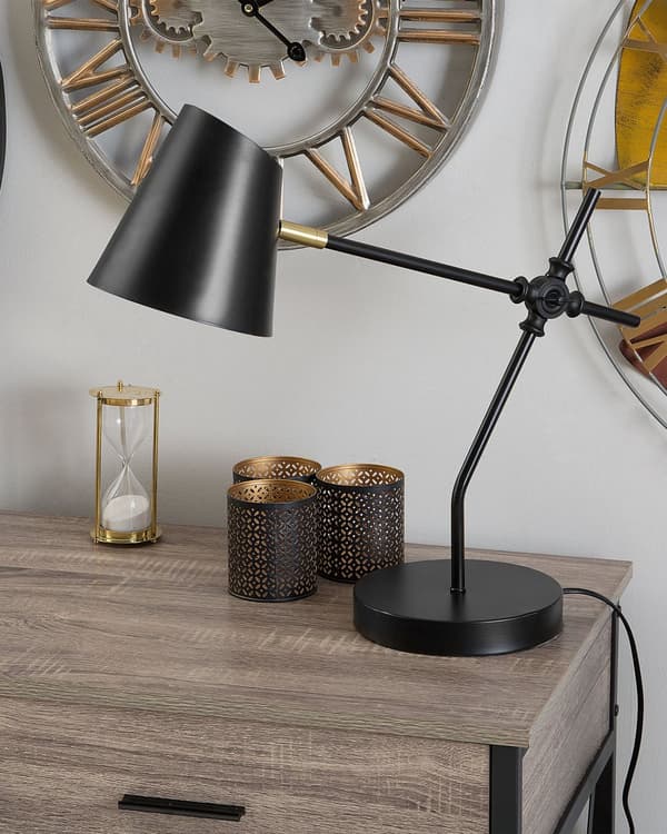 Bordlampe Skrivebordslys Sort Metal Justerbar arm Skærm