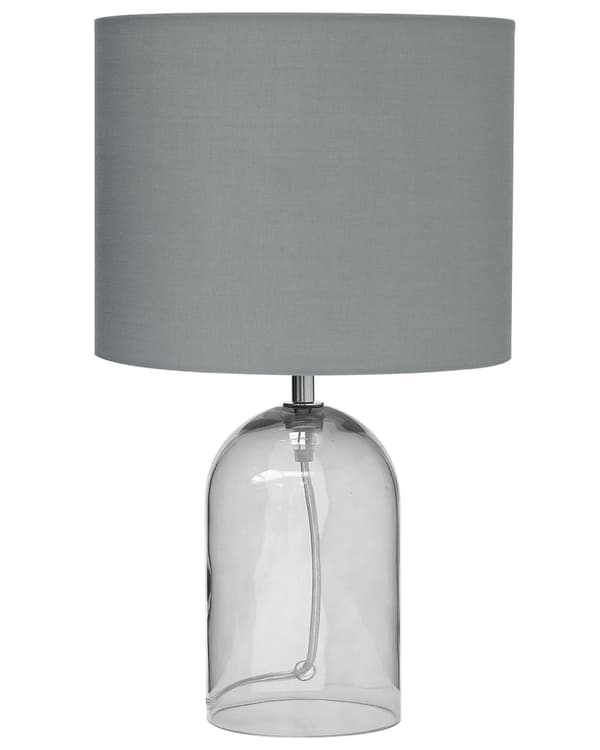 Bordlampe Grå Polyester og Glas 44 x 25 cm Moderne Natbordslampe med Transparent Base og Stof Skærm Design til Stue Soveværelse Indretning