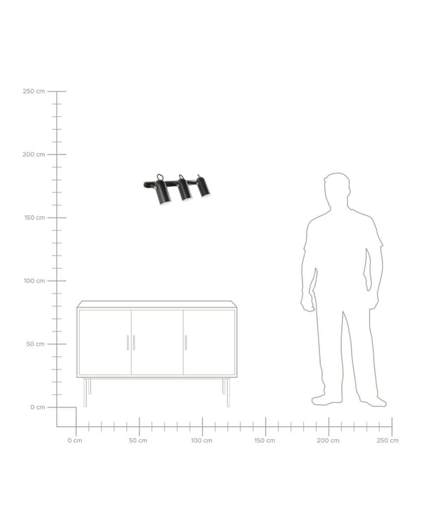 Kattovalaisin musta 54 x 23 x 8 cm metalli PVC pyöreä säädettävä 3 polttimoa industriaalinen