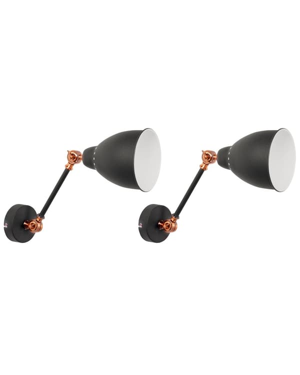 Set med 2 grafitgråa Metallvägglampor ø 14 cm Rund Justerbar Arm Industriell Lampskärm