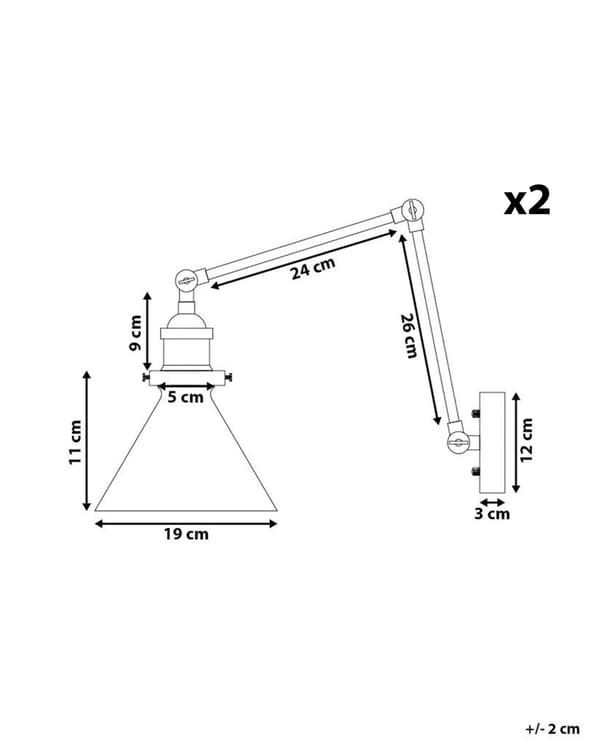 Vägglampa 2 st Svart Metall Justerbar Arm Industriell