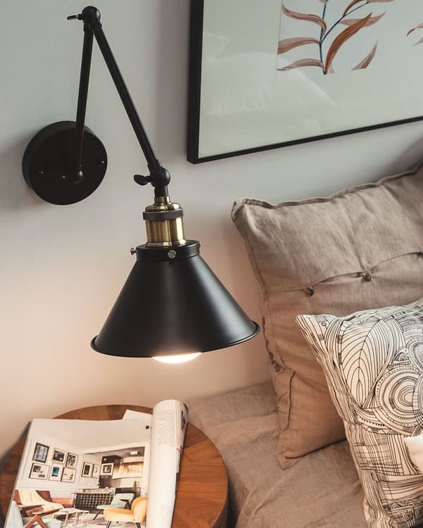 Vägglampa 2 st Svart Metall Justerbar Arm Industriell