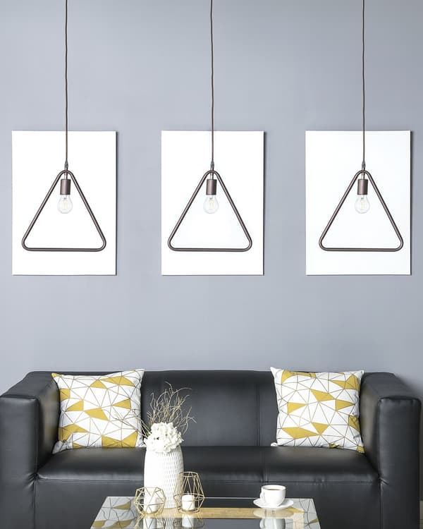 Sæt med 3 Hængelamper Brun Metal Geometrisk Ramme Udendørs Minimalistisk Pære