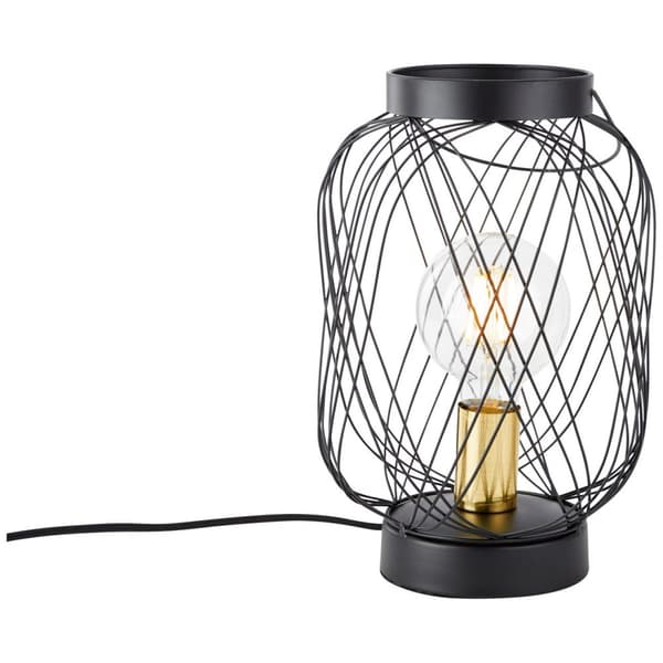BRILLIANT lampa Brogan bordslampa svart / borstad mässing | 1x A60, E27, 60W, lämplig för normala lampor (ingår ej) | Skala A ++ till E | Lämplig för