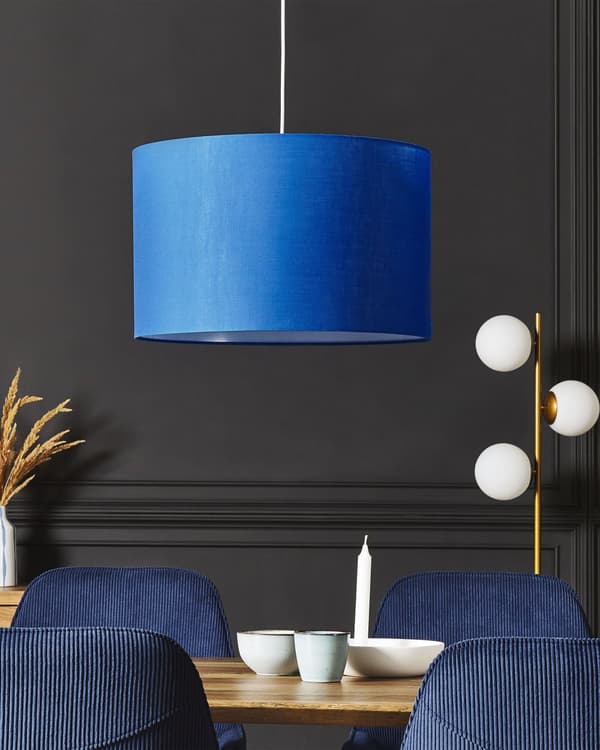 Pendel Lampe Blå Polstret ø 45 x 157 cm Dekorativ Hængelampe med Cylinder Lampeskærm Moderne Spisebordslampe til Køkken Design Retro