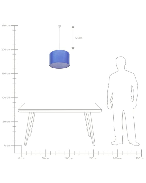 Pendel Lampe Blå Polstret ø 45 x 157 cm Dekorativ Hængelampe med Cylinder Lampeskærm Moderne Spisebordslampe til Køkken Design Retro
