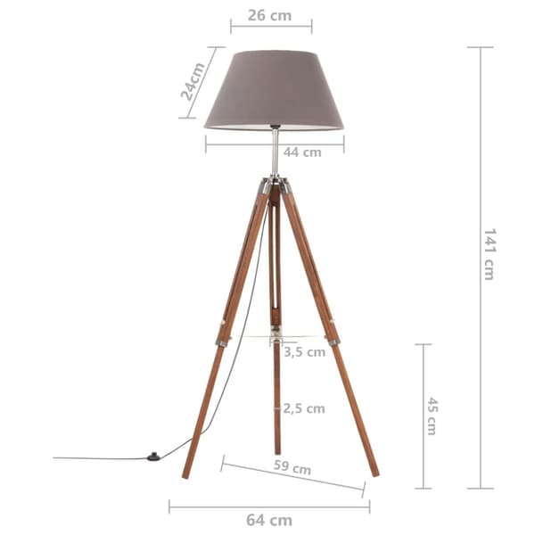 vidaXL Golvlampa honungsbrun och grå massivt teakträ 141 cm
