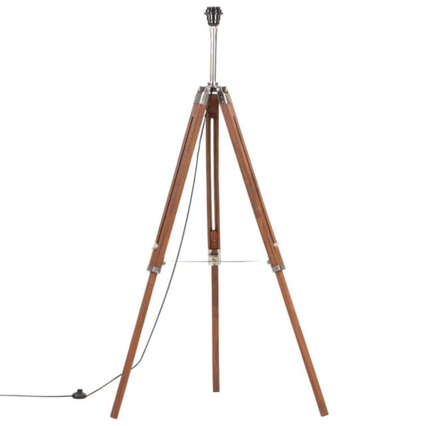 vidaXL gulvlampe med trefod 141 cm massivt teaktræ honningbrun og sort