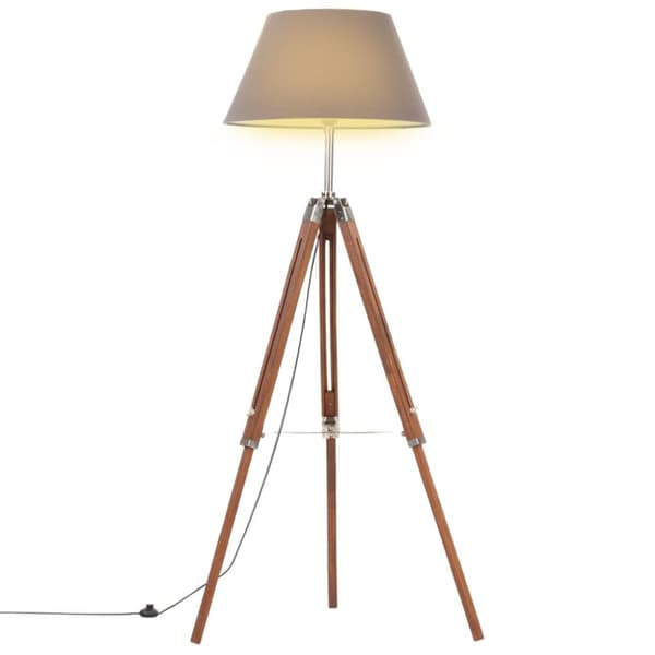 vidaXL gulvlampe med trefod 141 cm massivt teaktræ honningbrun og grå