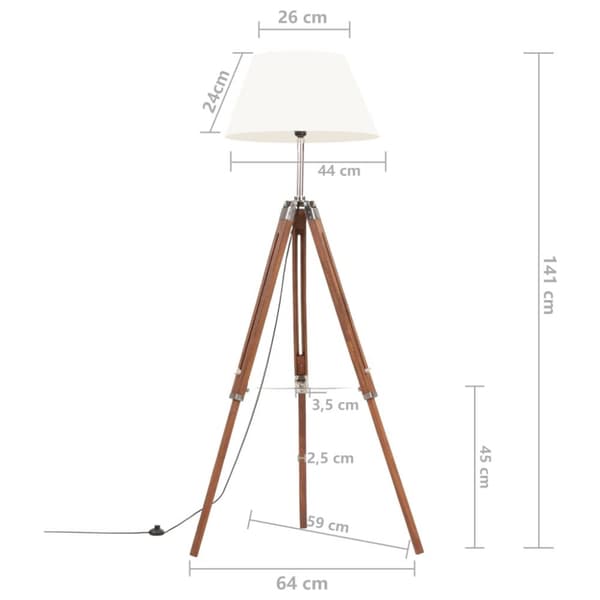 vidaXL Kolmijalkavalaisin hunajanruskea ja valk. täysi tiikki 141 cm