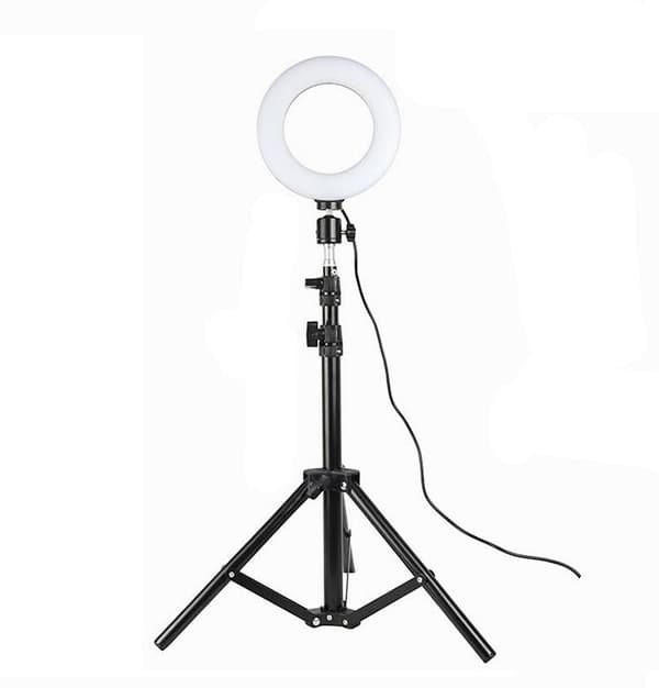 INF Roterbar selfie på stativ med LED-lys, 20 cm - Sort