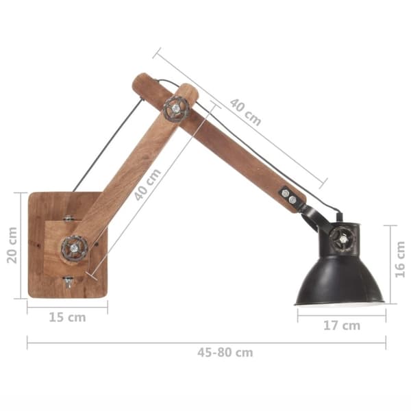vidaXL Vegglampe i industriell stil svart rund E27
