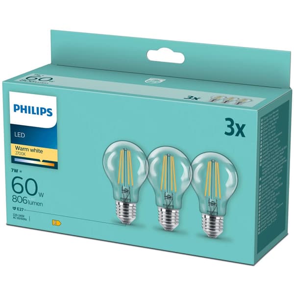 3-pack LED E27 Normal Klar 60W 806lm