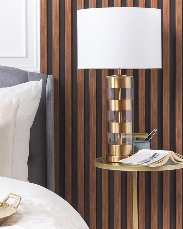 Bordlampe Guld Gennemsigtig Glasbund med Hvid Polyester 63x36 cm Trommeformet Stofskærm med Beroligende Lys