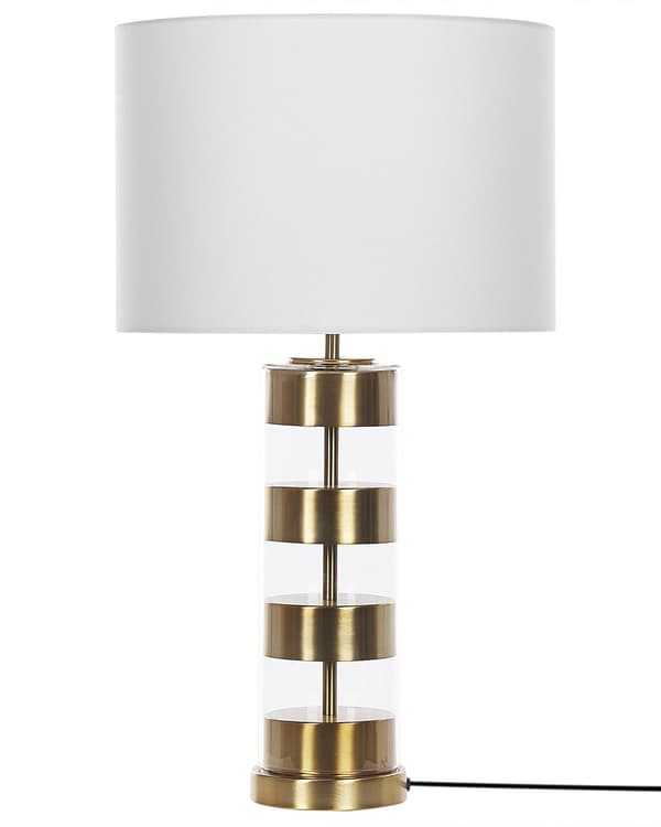 Bordlampe Guld Gennemsigtig Glasbund med Hvid Polyester 63x36 cm Trommeformet Stofskærm med Beroligende Lys
