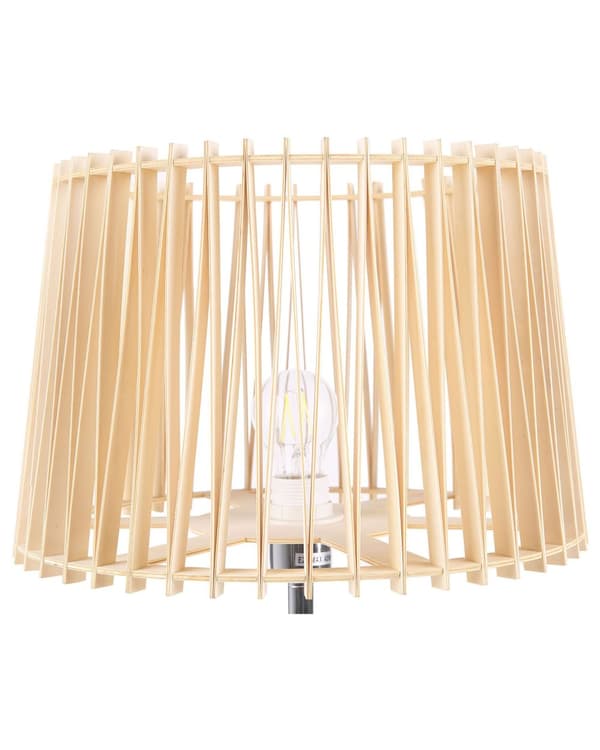 Gulvlampe Lyst Træ Sølv Metal 153 cm Standerlampe i Lamel Cylinder Lampeskærm Design Lampe på Fod til Stue Kontor Soveværelse Indretning