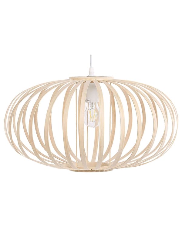 Hængelampe Lyst Bambustræ med Hvid PVC og Metal Mat ø 120 cm Åben Oval Skelet Lignende Struktur