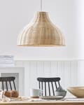 Miniatyrbillede 4 af 10: Hængelampe Rattan Beige Natur og PVC Metal 117x50 cm Klokkeformet Flet Skærm Boho Rustik Design med beroligende Lys af Høj Kvalitet