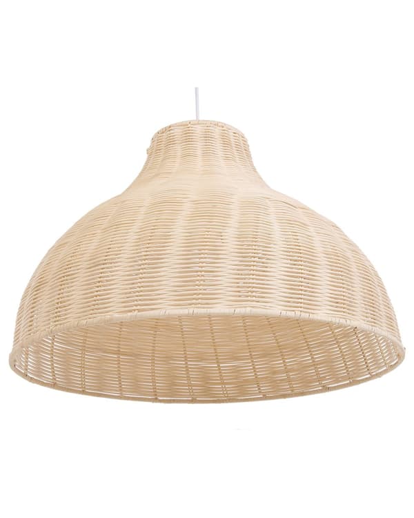Hængelampe Rattan Beige Natur og PVC Metal 117x50 cm Klokkeformet Flet Skærm Boho Rustik Design med beroligende Lys af Høj Kvalitet