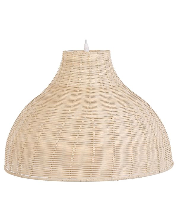 Hængelampe Rattan Beige Natur og PVC Metal 117x50 cm Klokkeformet Flet Skærm Boho Rustik Design med beroligende Lys af Høj Kvalitet