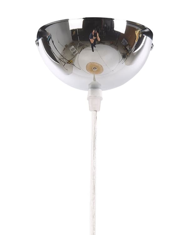 Pendel Lampe Lyst Bambustræ med Sølv Metal ø 64 cm Boho Design Flet i Oval Bølge Skærm Stue Køkken over Spisebord Indretning Beroligende Lys