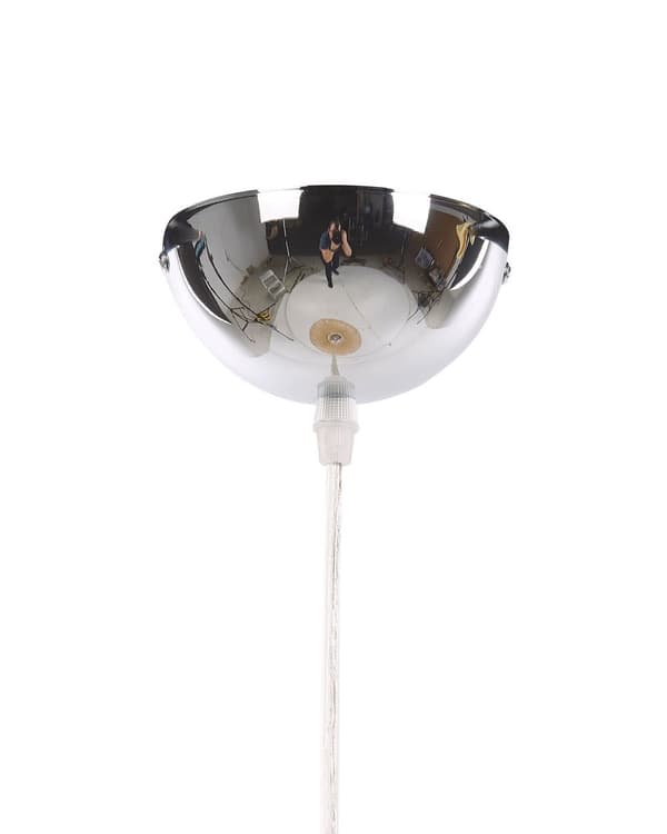 Pendel Lampe Lyst Bambustræ med Sølv Metal ø 80 cm Boho Design Flet i Oval Bølge Skærm Stue Køkken over Spisebord Indretning Beroligende Lys