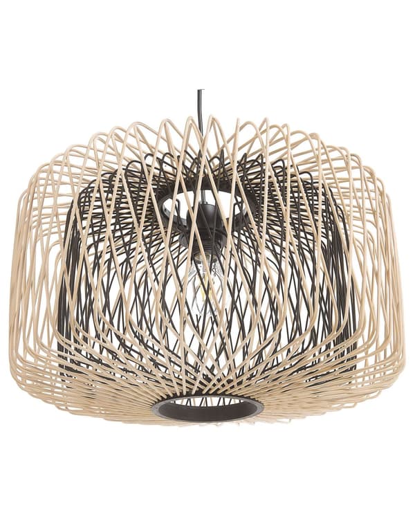 Hængelampe Lyst Bambustræ Sort PVC Metal 120x45 cm Rund Trommeformet Bur Struktur Dekorationstilbehør
