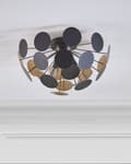 Miniatyrbillede 4 af 7: Loftslampe Guld og Sort Metal Halvkugle Skygge af Cirkler 2 Pærer Industriel Design