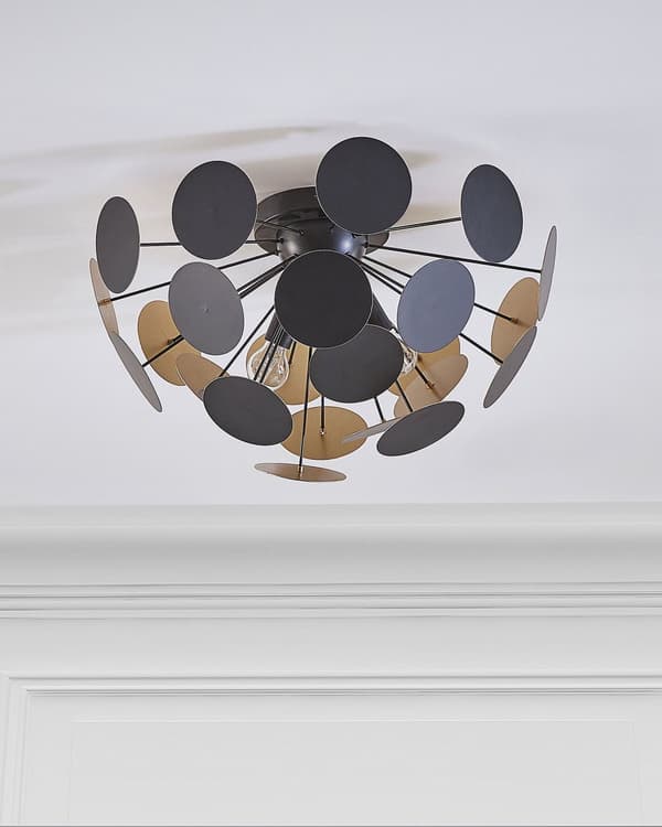 Loftslampe Guld og Sort Metal Halvkugle Skygge af Cirkler 2 Pærer Industriel Design