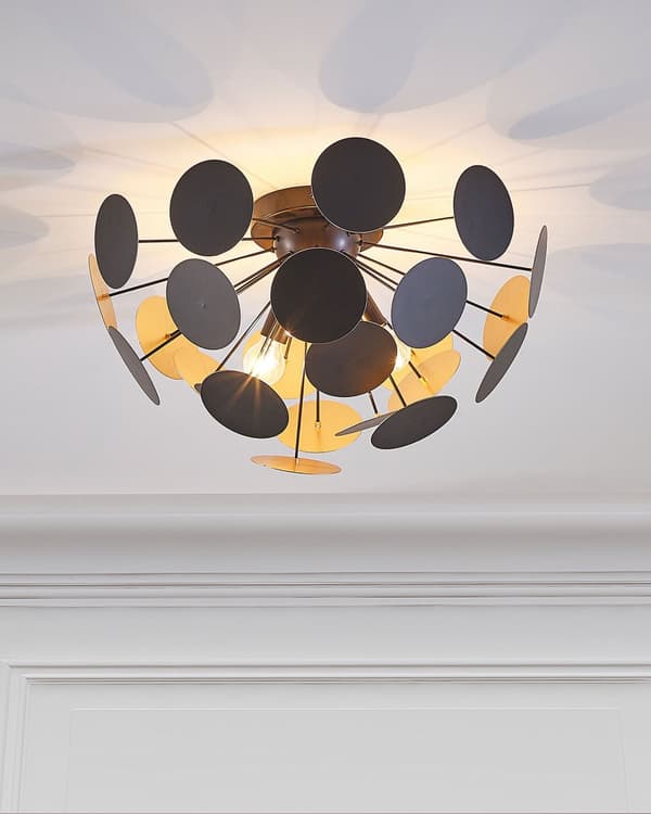 Loftslampe Guld og Sort Metal Halvkugle Skygge af Cirkler 2 Pærer Industriel Design