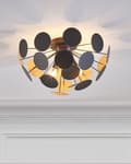 Miniatyrbillede 2 af 7: Loftslampe Guld og Sort Metal Halvkugle Skygge af Cirkler 2 Pærer Industriel Design