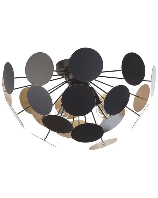 Loftslampe Guld og Sort Metal Halvkugle Skygge af Cirkler 2 Pærer Industriel Design
