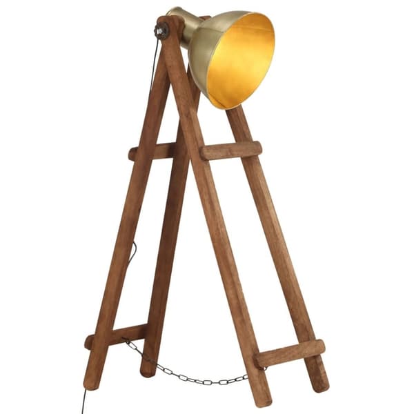 vidaXL gulvlampe E27 massivt mangotræ messingfarvet
