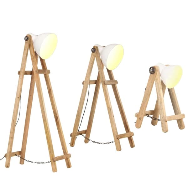 vidaXL gulvlamper 3 stk. E27 massivt mangotræ hvid