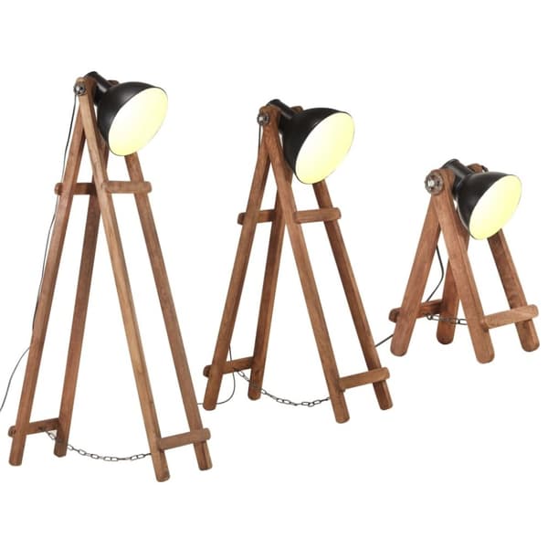 vidaXL gulvlamper 3 stk. E27 massivt mangotræ sort