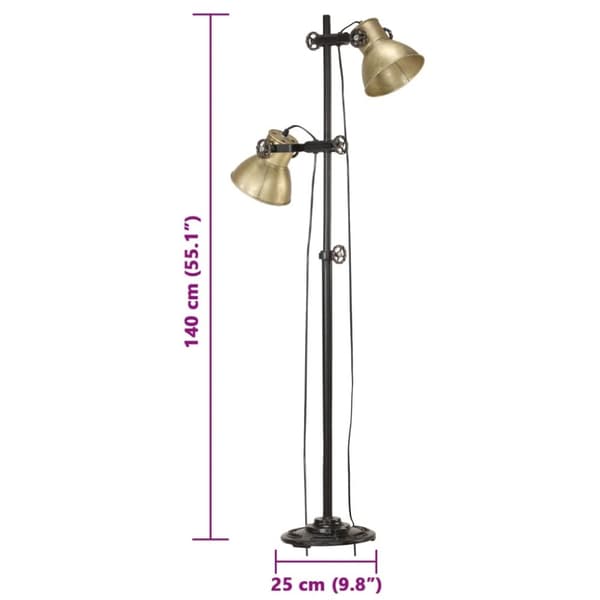 vidaXL Gulvlampe med 2 lampeskjermer messing E27 støpejern