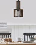 Miniatyrbillede 4 af 8: Pendel Lampe Mørkt Træ MDF ø 19 x 119 cm Dekorativ Hængelampe Lamel Skærm Belysning Boho Design Køkken Stue Spisebordslampe Inspiration
