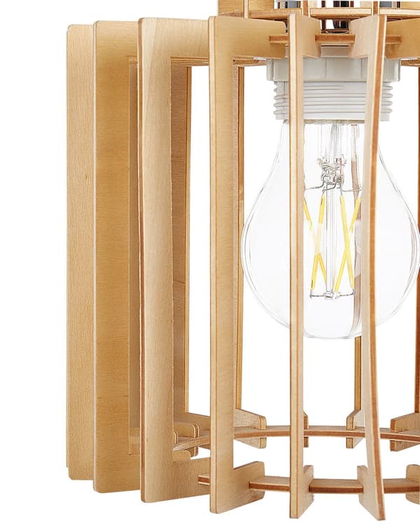 Pendel Lampe Lyst Træ MDF ø 19 x 119 cm Dekorativ Hængelampe Lamel Skærm Belysning Boho Design Køkken Stue Spisebordslampe Inspiration